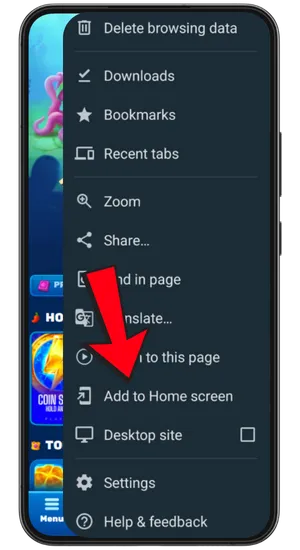 Tapping the three-dot icon in Chrome mobile browser to display available options