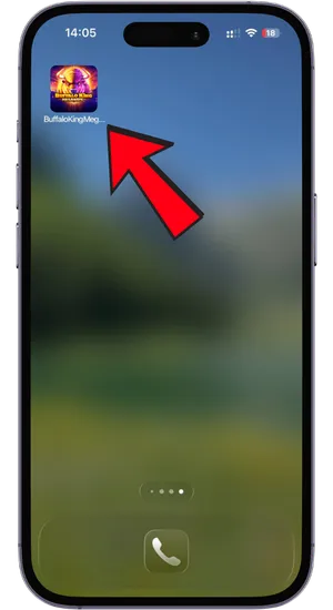 Launching Buffalo King Megaways directly from the iPhone home screen shortcut without searching