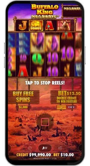 Launching spins and monitoring cascading wins and bonus triggers during each round Buffalo King Megaways download