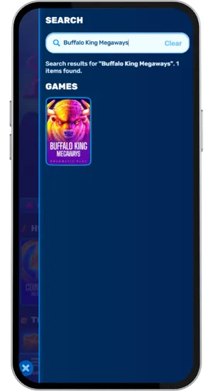 Locating a Megaways slot in the casino lobby using the search bar without additional downloads