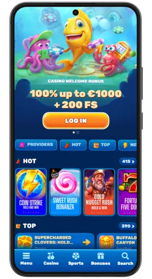 Opening a UK-facing casino site in Chrome to find Buffalo King Megaways in the games section