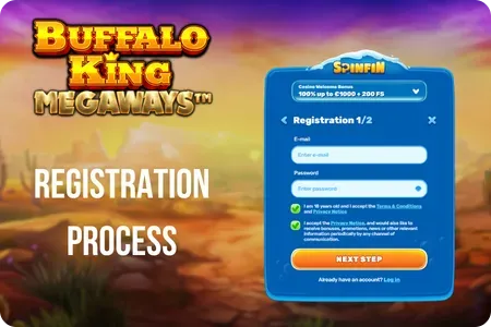 Buffalo King Megaways slot RTP UK casino registration process interface with account setup steps
