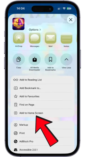 Pressing the Safari Share button at the bottom of the screen to open browser options on iPhone